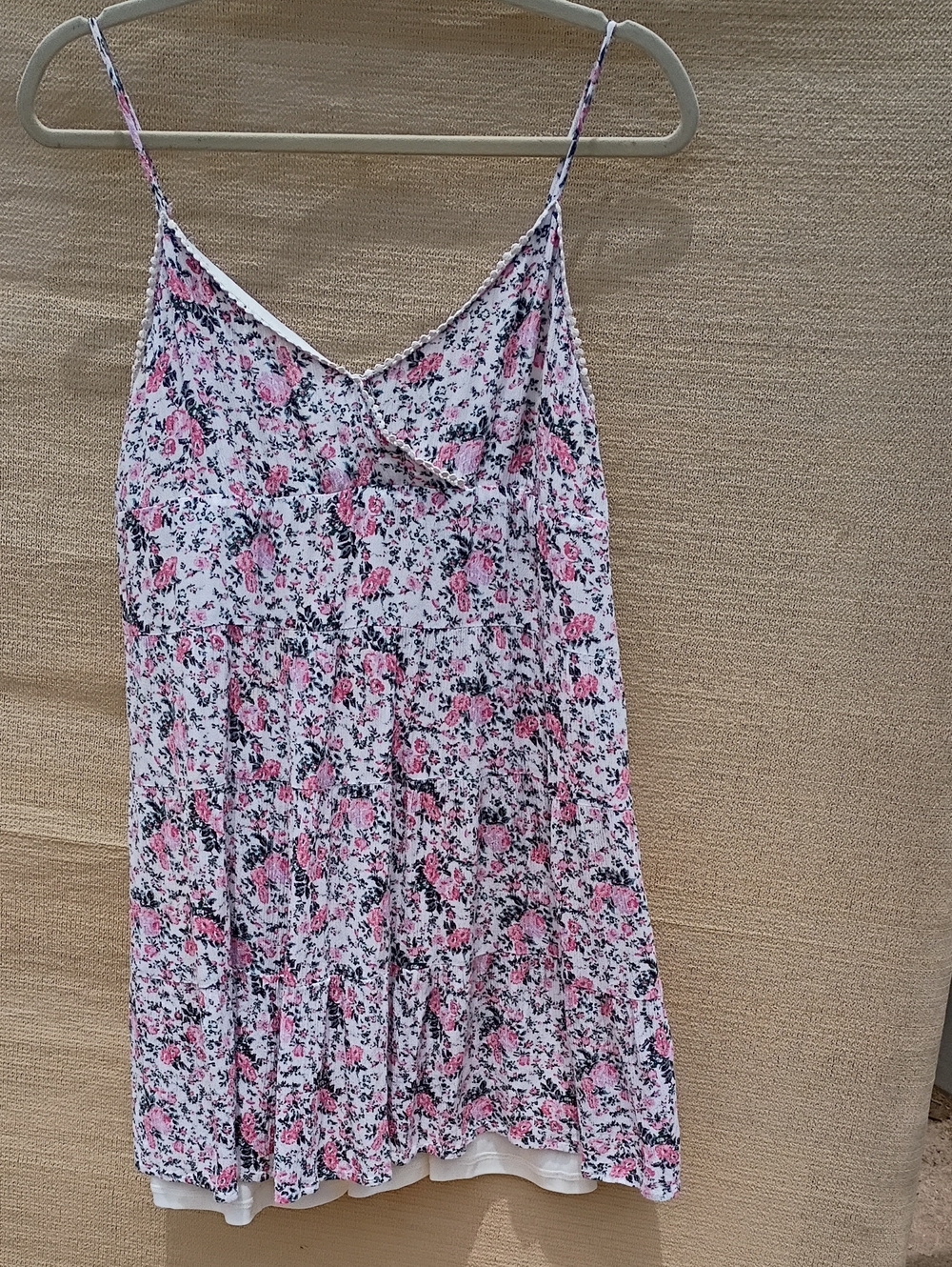 Floral Pink White Spaghetti Strap Sundress Sun Beach Travel Shabby Chic Cottage